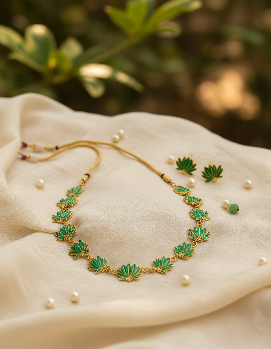 Green lotus necklace with stud